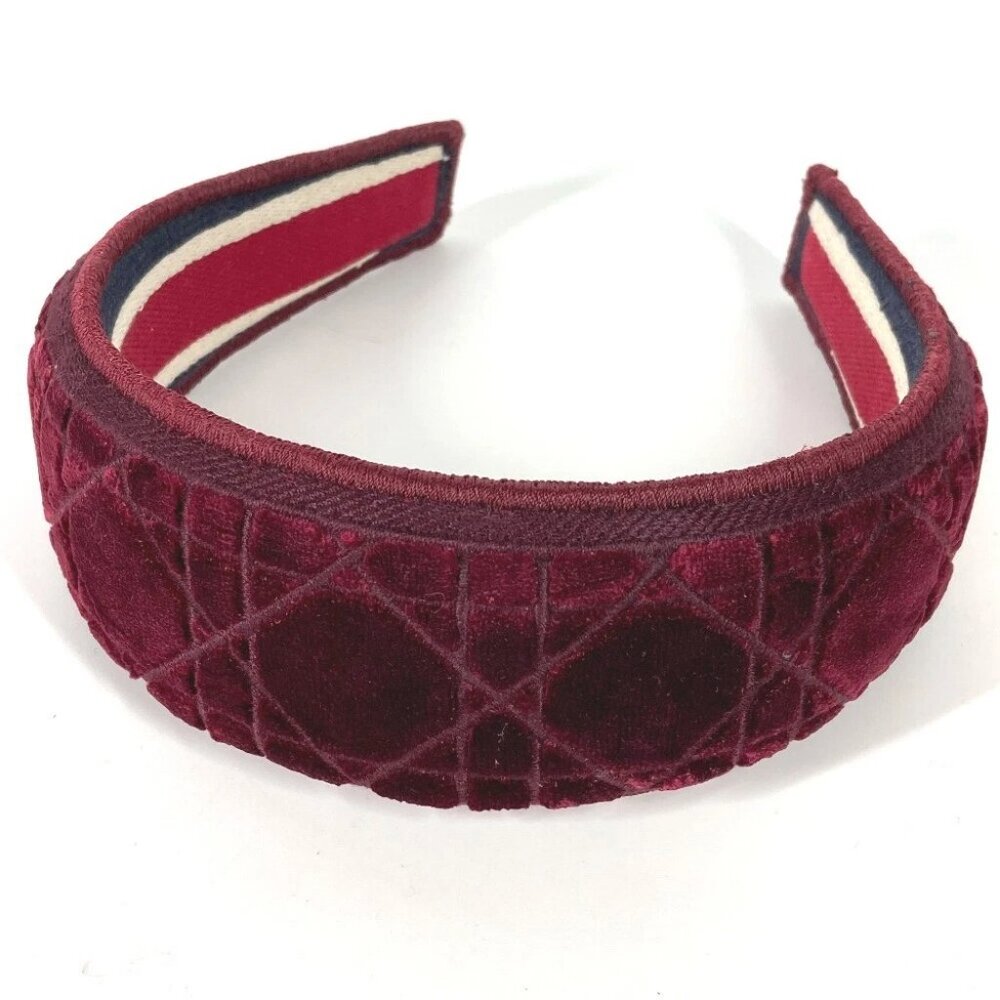 Dior hair accessory Cannage Headband Hairband Velor wine-red